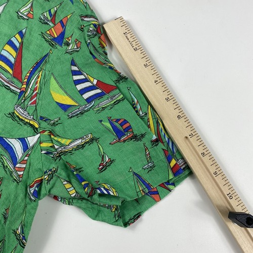 Ralph Lauren Linen Sail Boat Pattern Shirt Adult M Green Nautical Long Sleeve - Picture 10 of 11