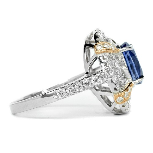 CERTIFIED* Natural Sapphire Ring in 14K WHITE GOLD 3.09ct & 1.036ct 66p G/VS Dia - Picture 5 of 8