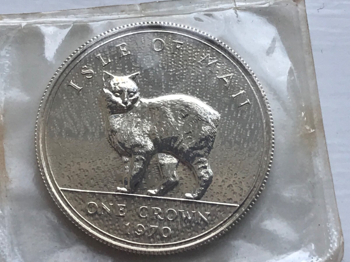 1970 ISLE OF MAN SILVER PROOF ONE 1 CROWN ~ MANX CAT ~ SEALED