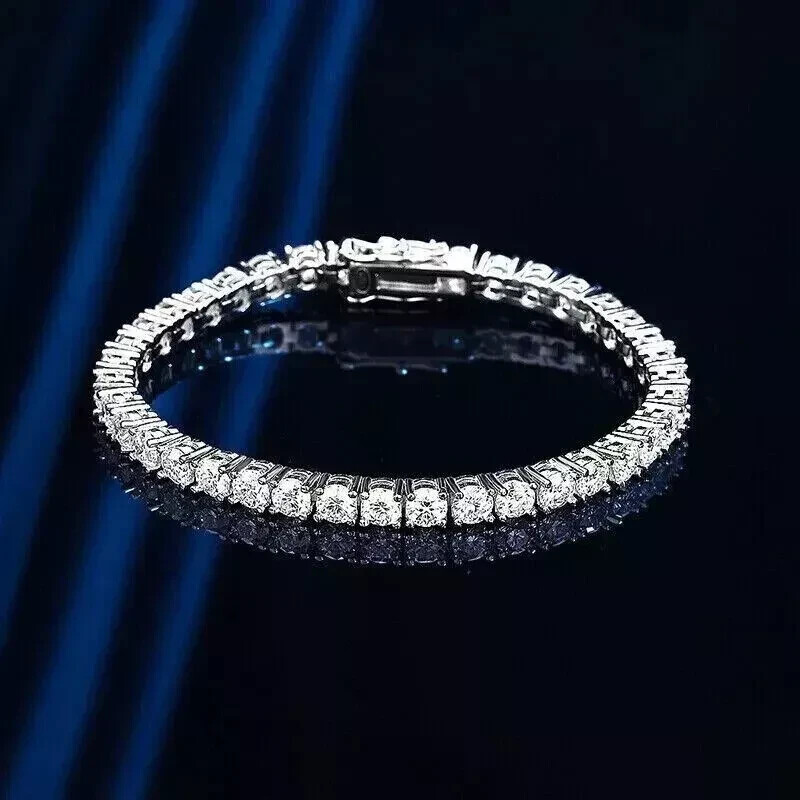 34 Ct,6mm White Diamond Unisex Tennis Bracelet-925 Silver ! Great Luster!
