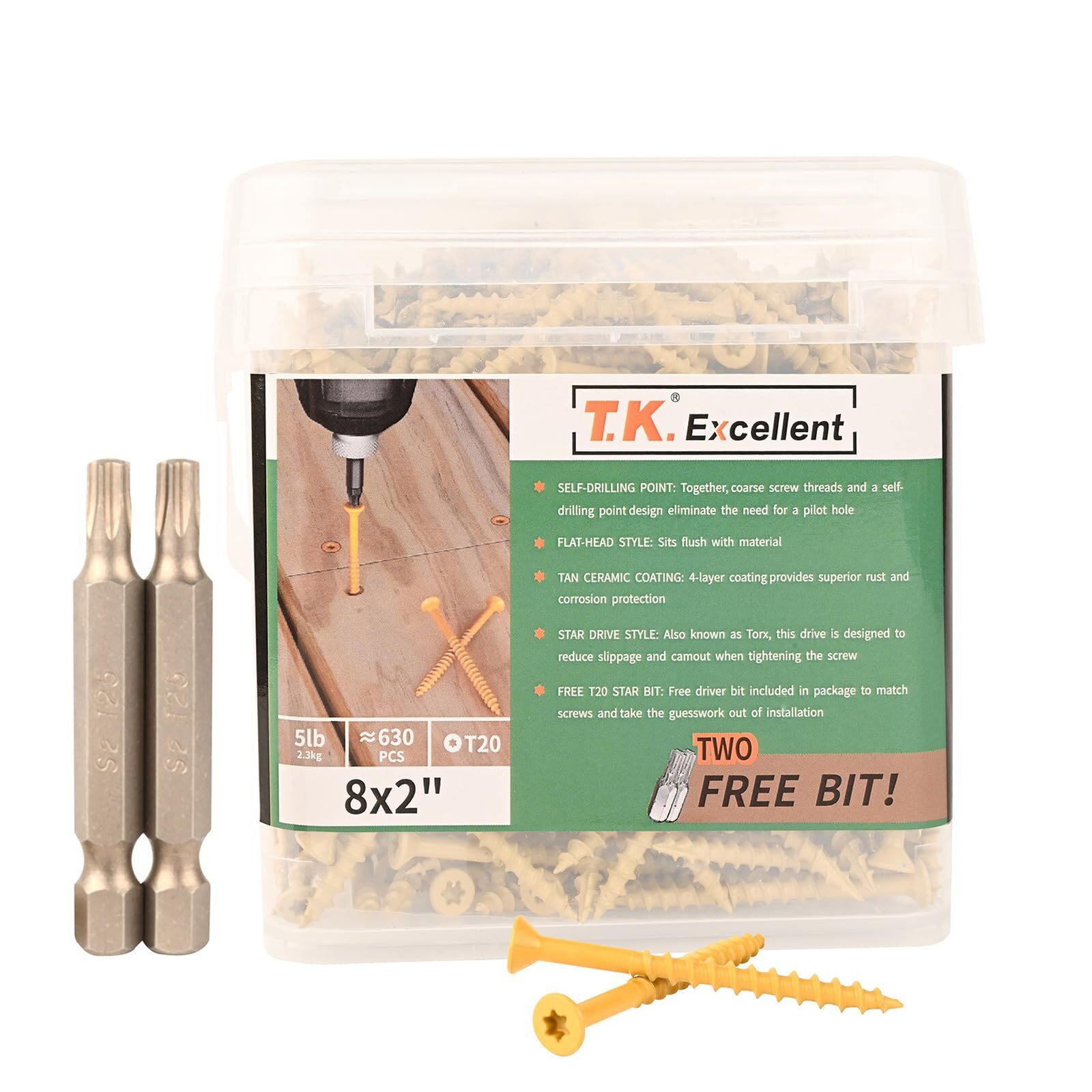 Rust Resistant Wood Screws 2 Inch #8 630 Pcs Torx Drive 5lb Box