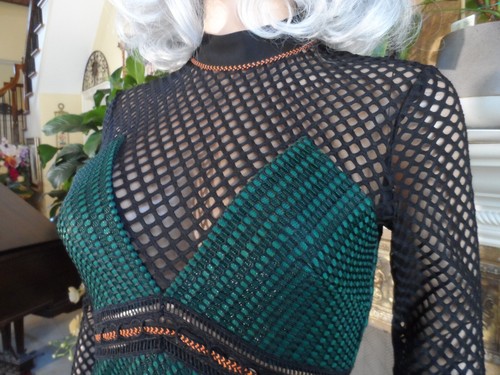 Self-Portrait Black & Green Crotchet Lattice Lace Mini Dress Size 2 - Picture 11 of 24