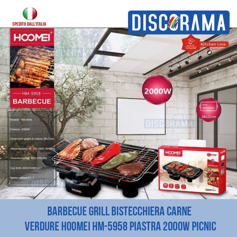 Hoomei HM-5958 Grill Elettrico 2000W | Barbecue No-Smoke Casa
