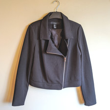 New! Forever 21 Women's Black Biker Jacket - Large - Zip Up Ribbed Crop Collar