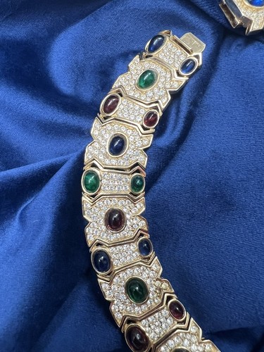 VINTAGE SIGNED CINER JEWELS OF INDIA NECKLACE MULTI COLOR GRIPOIX GLASS STONES - Picture 4 of 12