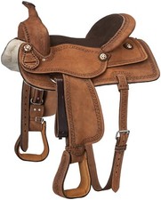 14" Western Roughout Leather Saddle - Cowboy Boarder Tooling - King Series