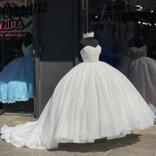White Quinceanera Dresses Sparkly Sweetheart Beaded Sweet 16 Party Ball Gowns
