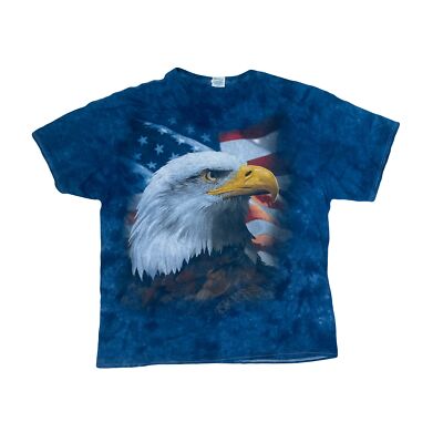 Vintage 90s American Eagle and Flag Batik blau T-Shirt Gr. XL by Delta