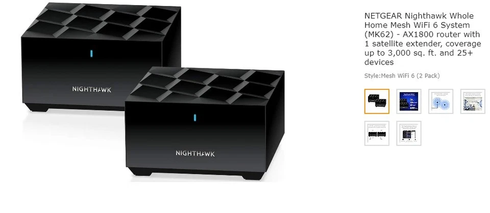 UNOPENED NETGEAR Nighthawk MK62 AX1800 Wi-Fi 6 Dual-Band Mesh Router 2-Pack - Image 2 of 3