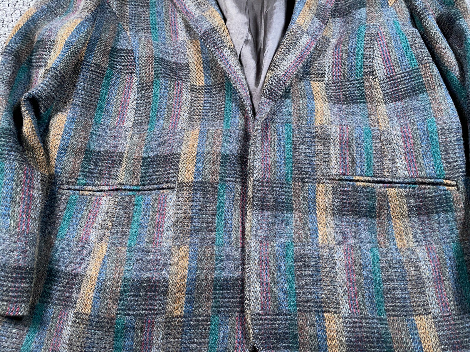 VTG Patchwork Plaid Pattern Wool Blazer Jacket Wo… - image 15
