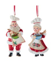 KURT ADLER SET OF 2 RESIN 3.5" SANTA CHEF COUPLE CHRISTMAS ORNAMENTS A2349