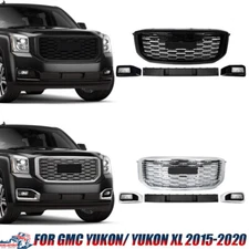 For GMC Yukon XL 2015-20 Front Grille Fog Light W/ Bezels Lower Plate Bumper Kit