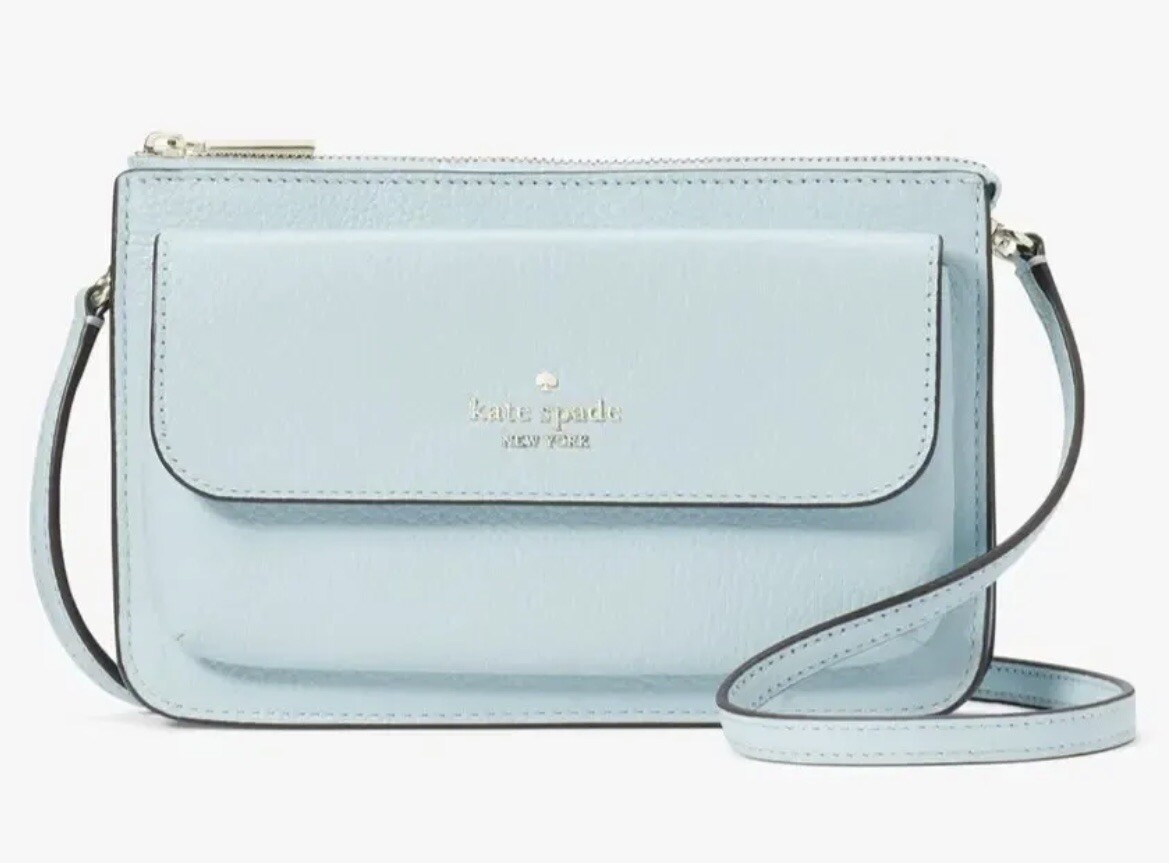 【特価セール】Kate Spade small wallet crossbody バッグ Kate Spade New York Leila Small Flap Crossbody Bag Dewy Blue