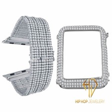 Apple Watch Series 4 Custom Bezel 44mm 14K White Gold Tone 9 Row Band Bracelet