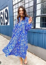 ZARA BLUE PRINTED MIDI MAXI TIERED HEM PUFF SLEEVES DRESS SIZE M REF: 4479/244