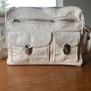 Vintage 70s White Leather Purse Shoulder Bag Lots Of Pockets Made In Lebanon Ebay
