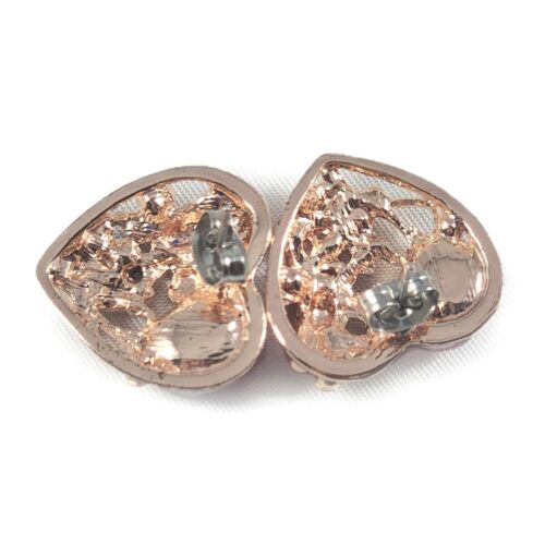 Womens Earrings Heart Shaped Earring Set New Ruby Red Rose Gold Tone Rhinestone - Picture 4 of 4
