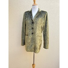 1990 Anna De Rossi floral embossed shiny greenish yellow velvet blazer jacket