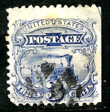 Sc #114 Grill Arrow Jumbo Cancelled 3 Cent Locomotive 1869 Pictorial US 24E76