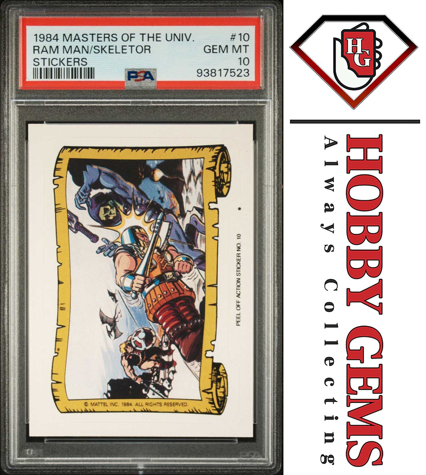1984 MOTU He-Man Ram Man Skeetor PSA 10 Sticker #10 C3