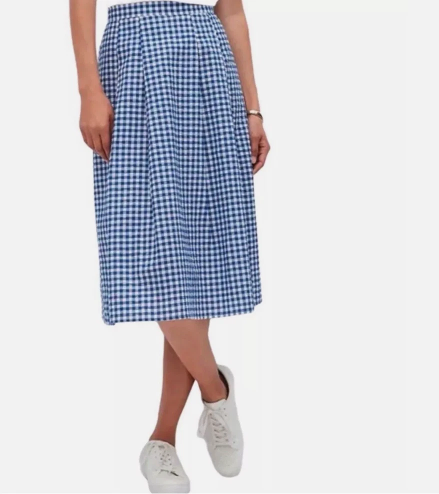 Banana Republic Women's Blue Gingham Cotton Linen Blend Midi Skirt Size M