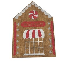 Vintage Wooden Handmade Gingerbread House Sweet Shop Christmas Decor Flat 7"x4"