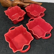 BIA Cordon Bleu Soup Bowls Set of 4 Ruffle Edge Handle Mini RED Serve ADORABLE