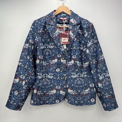 Joe Brown Jacket Woman s Size 12 Blue Bird Patten 3 Button Blazer BNWT