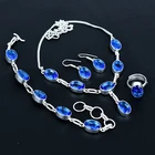 Tanzanite Quartz 925 Sterling Silver Oval Gemstone Handmade Jewelry Set VJ 709