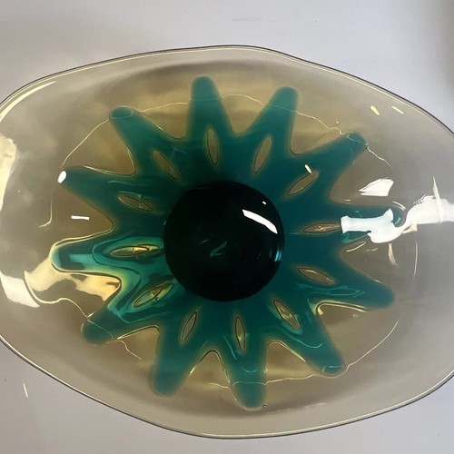Large Vintage Fostoria Hawaiian Peacock Glass Bowl RARE - Picture 3 of 4