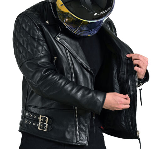 Chaquetas de cuero para motociclista blindadas negras clásicas diamantes doble revestimiento - Imagen 15 de 16