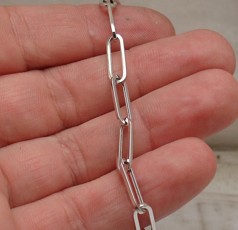 Paper Clip Paperclip Link Chain Bracelet Lobster Lock Clasp Real 14K White Gold - Image 3 of 4