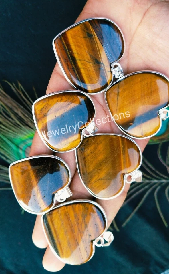 Natürlich Tigerauge Herz Form Anhänger Handgemacht Einfassung Damen Schmuck B116 - Bild 4 von 4