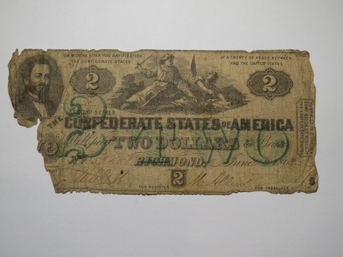 2 $ 1862 Richmond Virginia VA Konföderierte Währung Banknote Schein T42 USA Typ-42