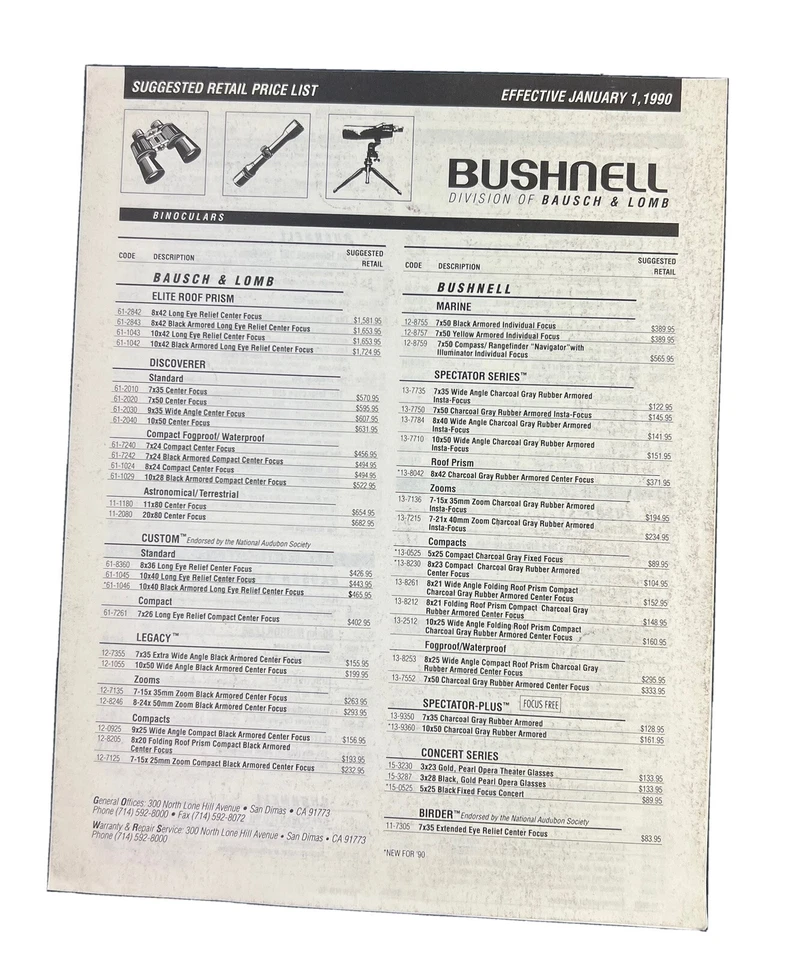 1991 Bushnell Optics Catalog Flyer Scopes Binoculars Bausch & Lomb - Image 2 of 4