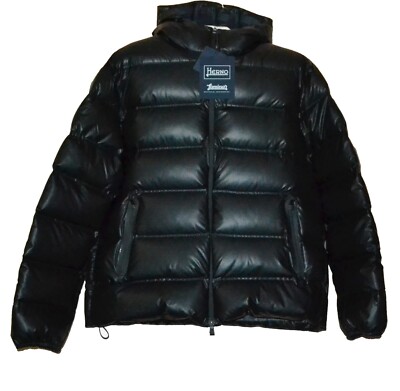 ジャケット・アウター HERNO Lanlnar Rider's jacket Black 44 Herno Laminar Men's Black Down Hoodie Jacket Coat Size US 50 EU 60