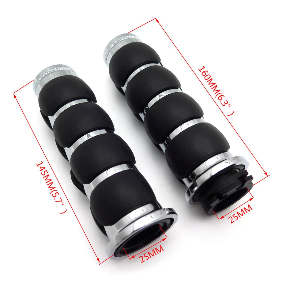 Empuñadura de goma cromada de 1" 25 mm para Harley Davidson FXDWG Dyna Wide Glide Foto 2 de 4