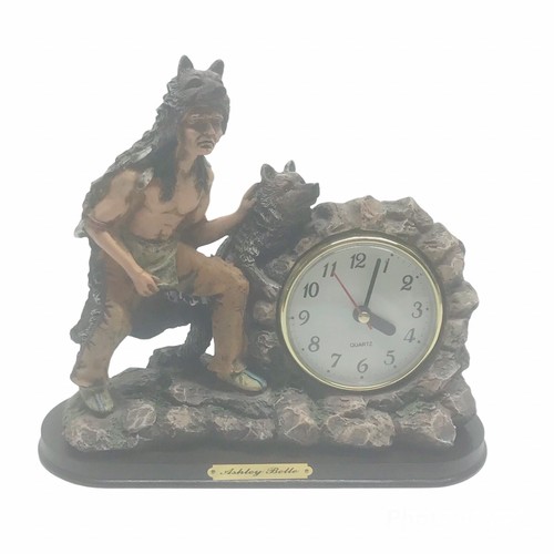 Ashley Bell Clock Decorative Wolfs Indian Theme Mantle Clock 8” Tested Works
