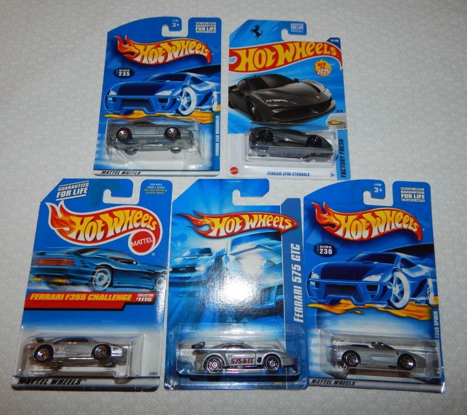 Coches Ferrari Hot Wheels ~ Lote de 5 diferentes ~ plata y gris ~ NUEVO Foto 2 de 4