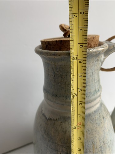 Tubby Mud Company Pottery Mug Jug With Cork Signed Small Pitcher Blue & Cream - Picture 7 of 15