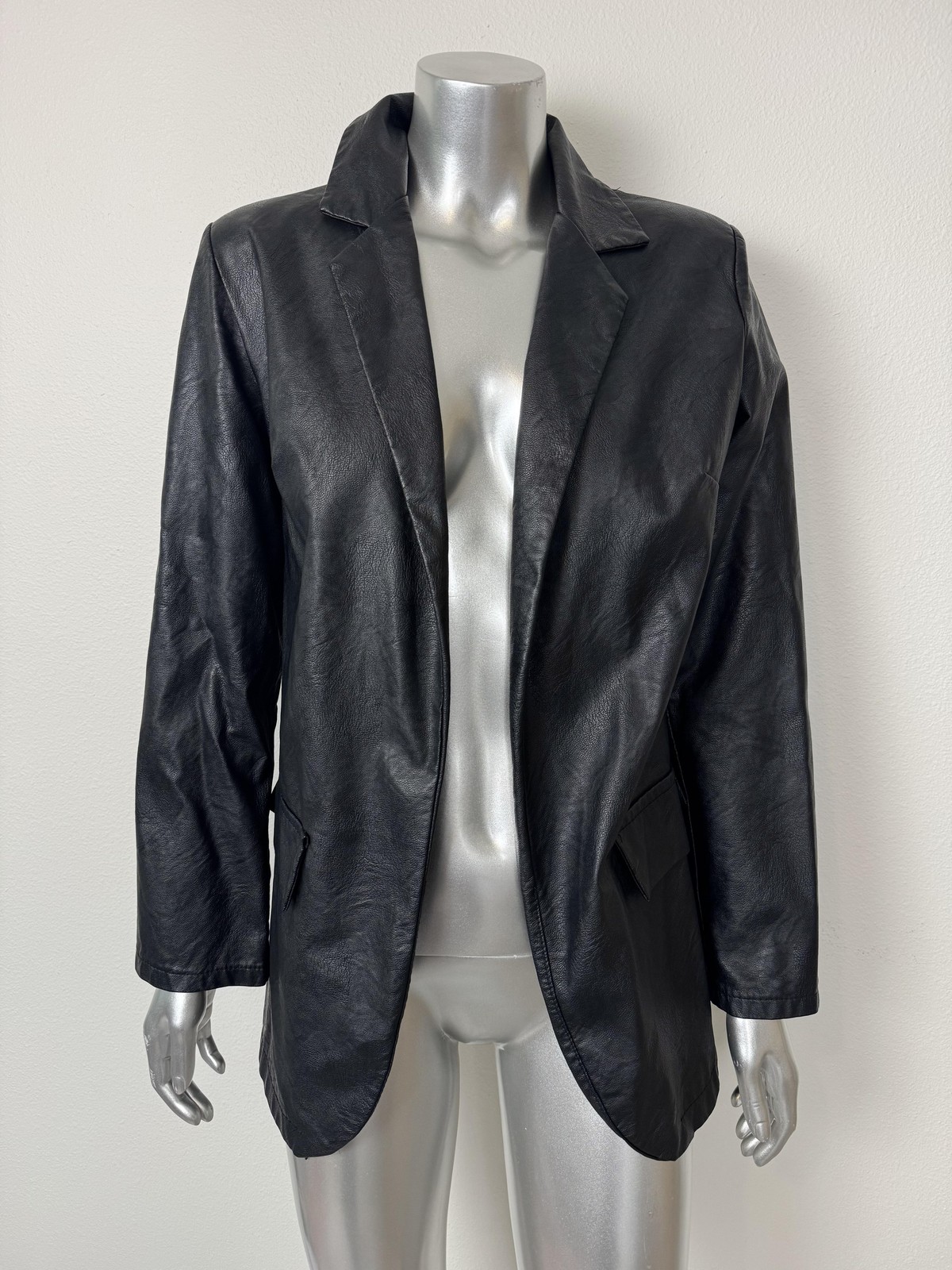 Nasty Gal Blazer Jacket Womens Small Black Faux Leather Longline Italy image 8