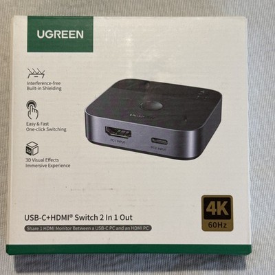 UGREEN USB-C Switch 2 in 1 Out HDMI 4K@60Hz Aluminum Switcher for Laptops Phones