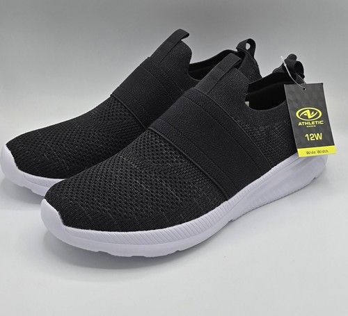 Scarpe da jogging slip-on Athletic Works da uomo nere a fascia in memory foam misura 12 larghe