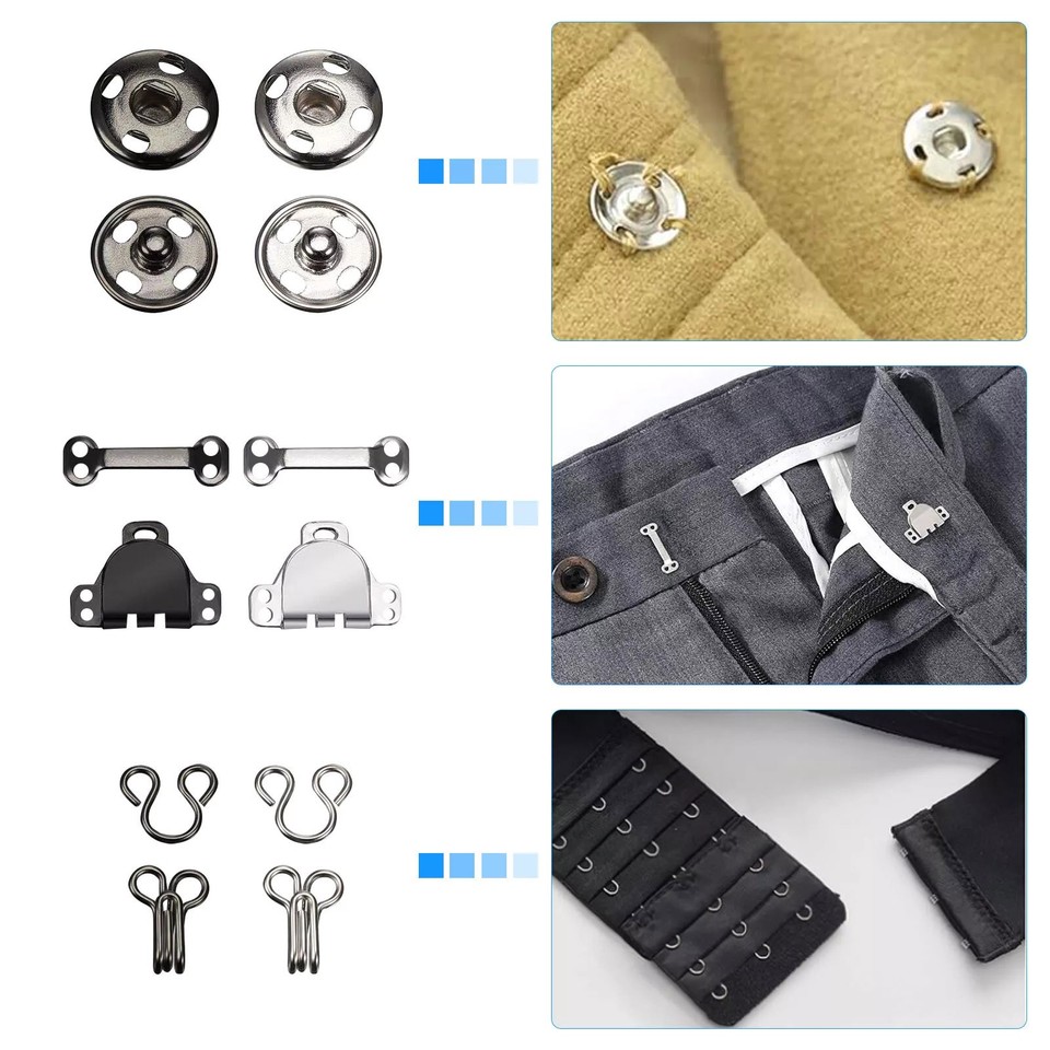 100 Pair 3 Styles Sewing Hook and Eye Closure Clothing Fixing Tool Snap ...