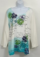 RUBY RD Top Floral White Boho Tunic Plus Sz 3X Cotton Blend Artsy Casual Career