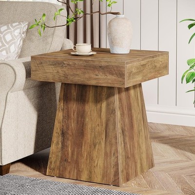 Square End Table, Farmhouse Small Side Table with Wide Base For Living Room