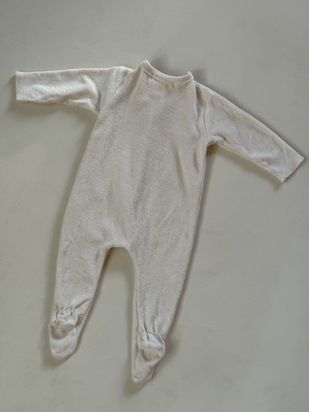 Zara Home Terry Knit Footed Bodysuit 1–3M Cream Scallop Trim Portugal