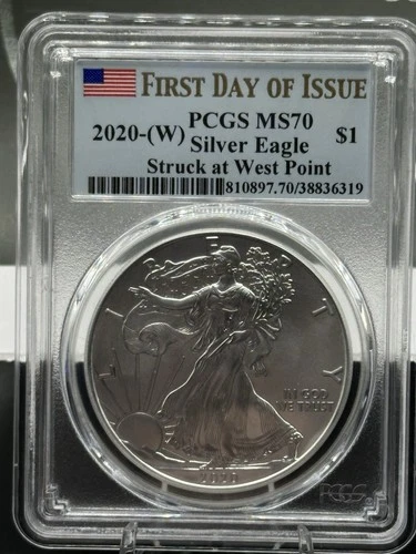 2020 W American Eagle PCGS MS70 First Day Of Issue West Point .999 Fine Silver