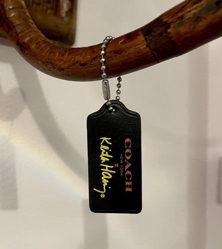Coach X Keith Haring Ltd Ed Black Smooth Leather Silver Chain Hangtag Bag Charm