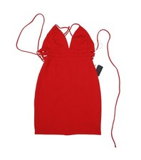 Lulus Dress Womens Small Red Strappy Bodycon Mini Plunge V Neck Party Club
